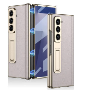 Luxury Premium Simple Leather Personalized Plating Central Shaft All-in-one Case Cover For Z Fold 3/Z Fold 4