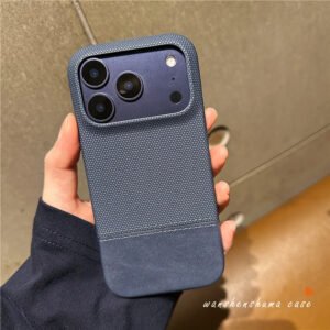 Luxury Premium Splice Fabric Leather Frameless Matte Case Cover For iPhone 17 Pro Max - Dark Blue