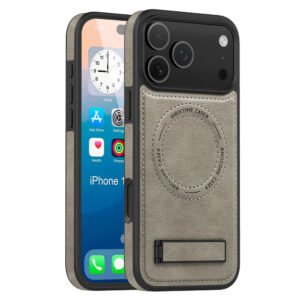 Luxury Premium Magsafe Pu Leather Kick-stand Holder Magsafe Case Cover for iPhone 17 Pro Max - Grey