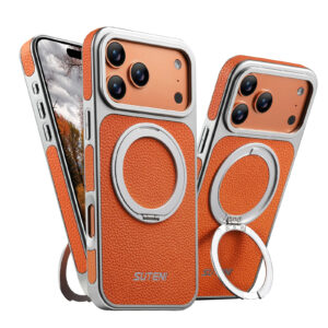 Mosinka Faux Leather Magsafe Wireless Charging 360° Rotating Stand Ring Buckle Case For iPhone 17 Pro Max