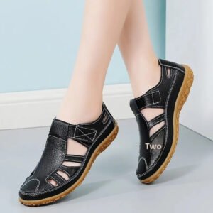 Fashion PU Leather Flat Breather Anti-Slippery Closed Toe Office Casual Shoes - Black