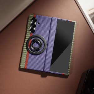 Luxury Premium Carbon Fiber Texture Magsafe Ring Bracket Outer Wireless Charging Hinge Case  Cover For Samsung Z Fold Series