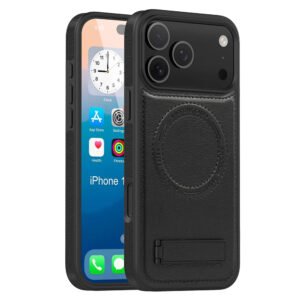 Luxury Premium Magsafe Pu Leather Kick-stand Holder Magsafe Case Cover for iPhone 17 Pro Max - Black