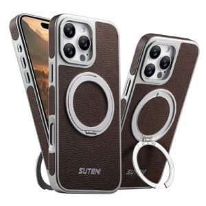Mosinka Faux Leather Magsafe Wireless Charging 360° Rotating Stand Ring Buckle Case For iPhone Series