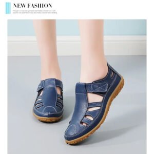 Fashion PU Leather Flat Breather Anti-Slippery Closed Toe Office Casual Shoes - Blue