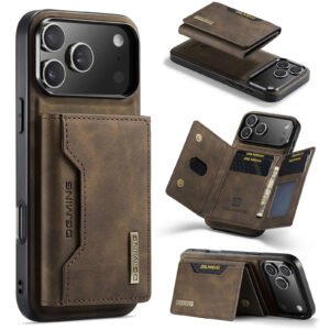 2 in 1 Detachable Magnetic Wallet Cards Holder Pocket Case Cover for IPhone 17 Pro Max - Dark Cofee Brown