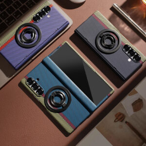Luxury Premium Carbon Fiber Texture Magsafe Ring Bracket Outer Wireless Charging Hinge Case  Cover For Samsung Z Fold Series