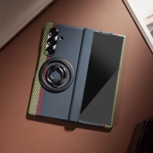 Luxury Premium Carbon Fiber Texture Magsafe Ring Bracket Outer Wireless Charging Hinge Case  Cover For Samsung Z Fold Series