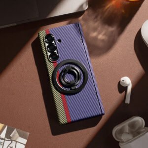 Luxury Premium Carbon Fiber Texture Magsafe Ring Bracket Outer Wireless Charging Hinge Case  Cover For Samsung Z Fold Series