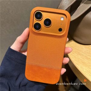 Luxury Premium Splice Fabric Leather Frameless Matte Case Cover For iPhone 17 Pro Max - Orange