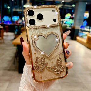Luxury Premium Gradient Wave Pattern Mirror Butterfly Shining Protector Phone Case for IPhone 17 Series
