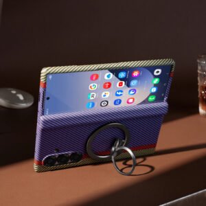 Luxury Premium Carbon Fiber Texture Magsafe Ring Bracket Outer Wireless Charging Hinge Case  Cover For Samsung Z Fold Series