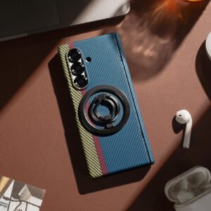 Luxury Premium Carbon Fiber Texture Magsafe Ring Bracket Outer Wireless Charging Hinge Case  Cover For Samsung Z Fold Series