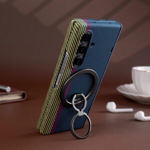 Luxury Premium Carbon Fiber Texture Magsafe Ring Bracket Outer Wireless Charging Hinge Case  Cover For Samsung Z Fold Series