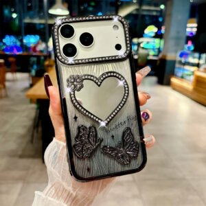 Luxury Premium Gradient Wave Pattern Mirror Butterfly Shining Protector Phone Case for IPhone 17 Series