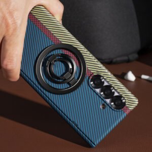 Luxury Premium Carbon Fiber Texture Magsafe Ring Bracket Outer Wireless Charging Hinge Case  Cover For Samsung Z Fold Series