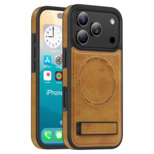 Luxury Premium Magsafe Pu Leather Kick-stand Holder Magsafe Case Cover for iPhone 17 Pro Max - Brown