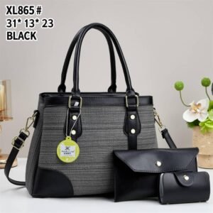 Luxury Premium Fashionable 3 in 1 Set Simple Trendy Crossbody Handbag - Black