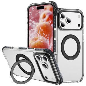 Luxury Premium Military-Grade Drop-Proof 360° Rotation Metal Stand Magsafe Wireless Charging Case Cover For iPhone 17 Pro Max - Black