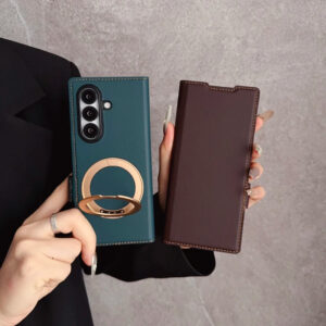 Luxury Premium Pu Leather With Card Slots and Ring Rotatable Holder case Cover For Samsung Galaxy Z Fold Series