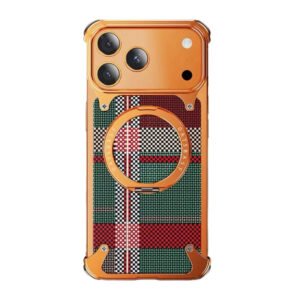Luxury Premium Oatsbasf Air with Kickstand 360°Rotatable Magnetic Shockproof Carbon Fiber Texture Case Cover For iPhone 17 Pro Max - Orange
