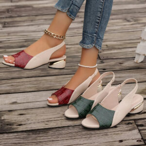 Serpentine New Fashion Retro Open Toe Fish Mouth High Quality Medium Heel Square Women's Shoes