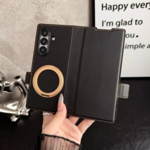 Luxury Premium Pu Leather With Card Slots and Ring Rotatable Holder case Cover For Samsung Galaxy Z Fold Series