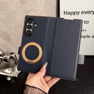 Luxury Premium Pu Leather With Card Slots and Ring Rotatable Holder case Cover For Samsung Galaxy Z Fold Series