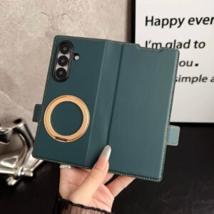 Luxury Premium Pu Leather With Card Slots and Ring Rotatable Holder case Cover For Samsung Galaxy Z Fold Series