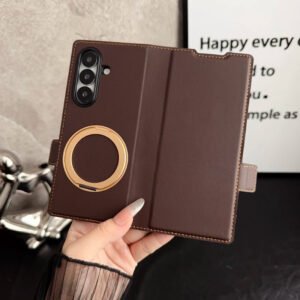 Luxury Premium Pu Leather With Card Slots and Ring Rotatable Holder case Cover For Samsung Galaxy Z Fold Series