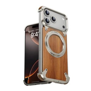 Luxury Premium Eary Natural Wood Frameless MagSafe Shockproof Case Cover For iPhone 17 Pro Max - Silver