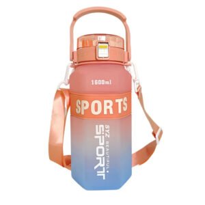 3Pcs Fitness Sports Water Bottle with Straw & Time Marker Gradient Water - Pink