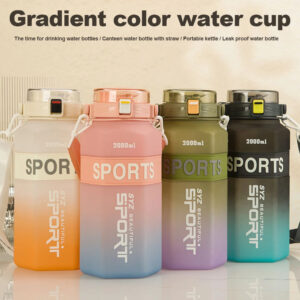 3Pcs Fitness Sports Water Bottle with Straw & Time Marker Gradient Water