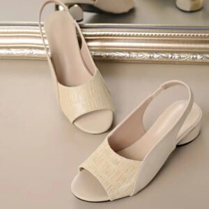 Serpentine New Fashion Retro Open Toe Fish Mouth High Quality Medium Heel Square Women's Shoes - Beige