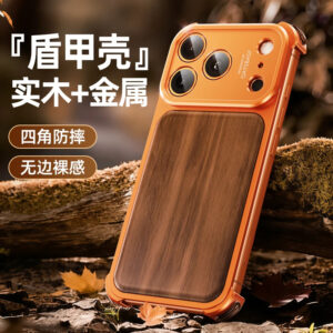 Luxury Premium Wooden metal Case Military-Grade Shockproof Protection Case Cover For iPhone 17 Pro Max
