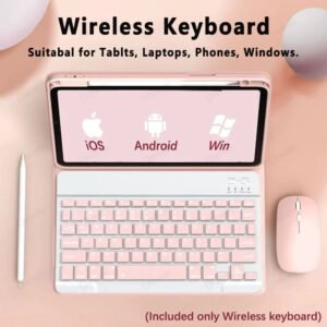 10 inch Bluetooth Wireless Keyboard Rechargeable Mouse For Mobile Phones and Tablets - Pink