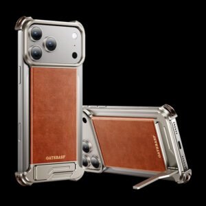 Luxury Premium Oatsbasf Leather Lining with Kickstand Frameless Magnetic Shockproof  CaseCase Cover For iPhone 17 Pro Max - Silver