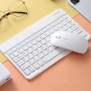 10 inch Bluetooth Wireless Keyboard Rechargeable Mouse For Mobile Phones and Tablets - White