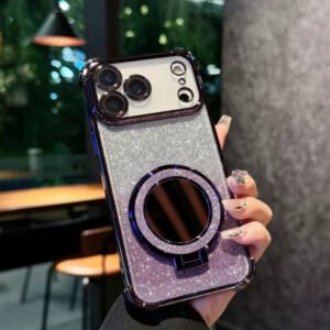 Luxury Premium Eletroplated Bracket Mirror Glitter Case Cover for Case Cover For iPhone 17 Pro Max - Purple