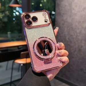 Luxury Premium Eletroplated Bracket Mirror Glitter Case Cover for Case Cover For iPhone 17 Pro Max - Rose Gold