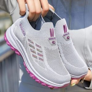 Fashion Breathable High Quality Mesh Women Sneakers Soft Slip Flats Shoes - Grey