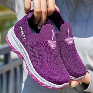 Fashion Breathable High Quality Mesh Women Sneakers Soft Slip Flats Shoes - Purple
