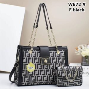 2 in 1 Fashionable Large Capacity Shoulder Crossbody Trend PU Material Shell Bag for Women - F Black
