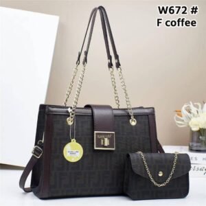 2 in 1 Fashionable Large Capacity Shoulder Crossbody Trend PU Material Shell Bag for Women - F Cofee