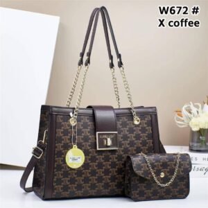 2 in 1 Fashionable Large Capacity Shoulder Crossbody Trend PU Material Shell Bag for Women - X Coffee