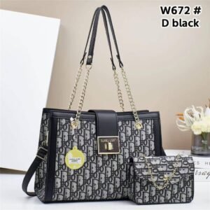 2 in 1 Fashionable Large Capacity Shoulder Crossbody Trend PU Material Shell Bag for Women - D Black
