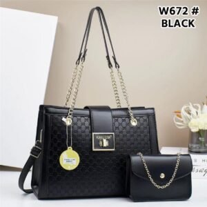 2 in 1 Fashionable Large Capacity Shoulder Crossbody Trend PU Material Shell Bag for Women - Black