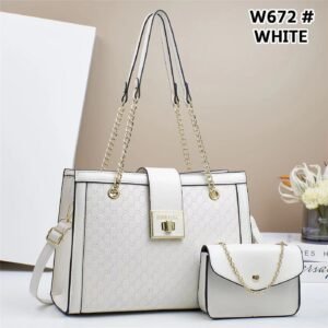 2 in 1 Fashionable Large Capacity Shoulder Crossbody Trend PU Material Shell Bag for Women - White