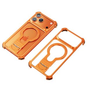 Luxury Frameless Aluminum Alloy With Metal Ring Stand Magnetic Phone Case for iPhone 17 Pro Max - Orange