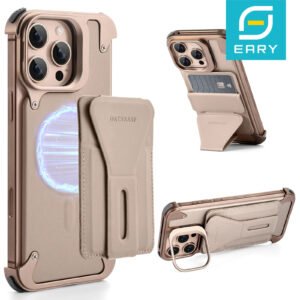 Luxury Premium Metal Frame Leather Magnetic Stand Wallet Card Holder Case Cover Cover For iPhone 16 Pro Max - Gold